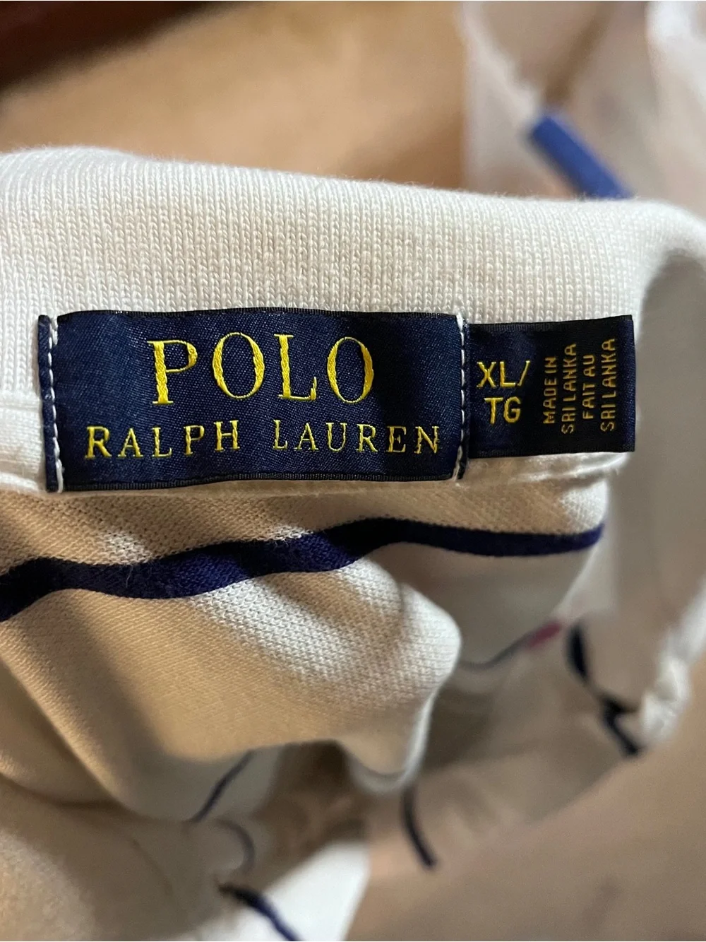 Ralph Lauren White Polo with Navy Stripes and Pink Pony XL